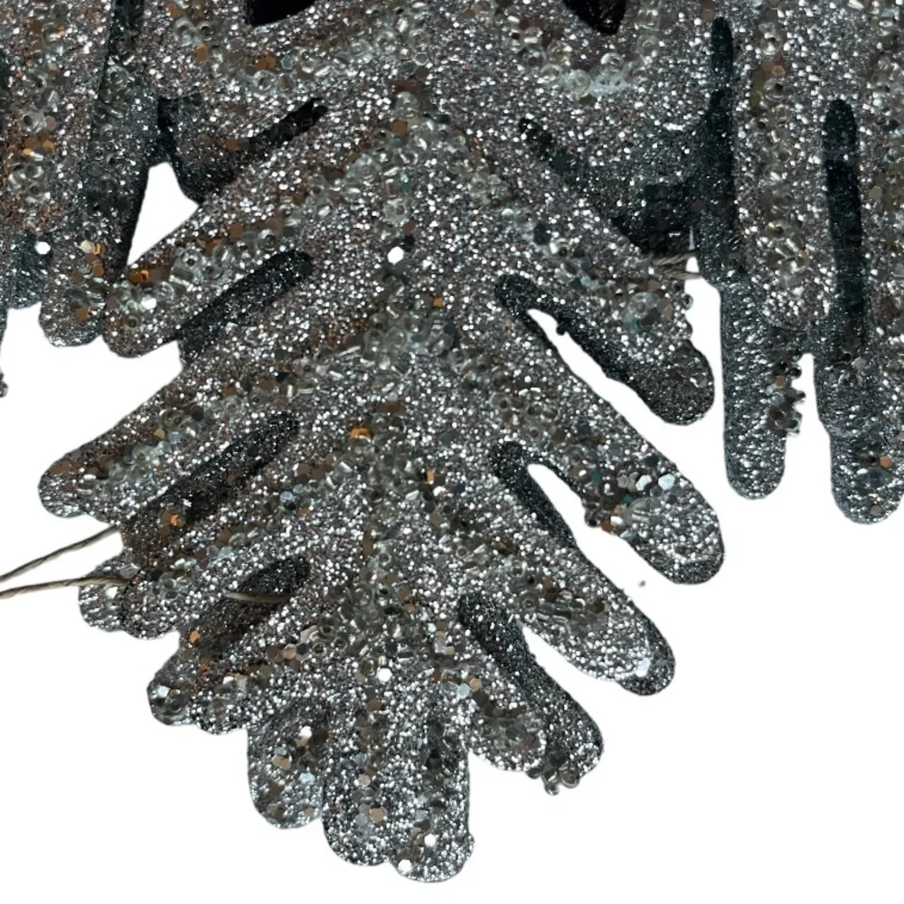 Silver Glitter Hanging Snowflake Decorations Set of 4 | Christmas Holiday